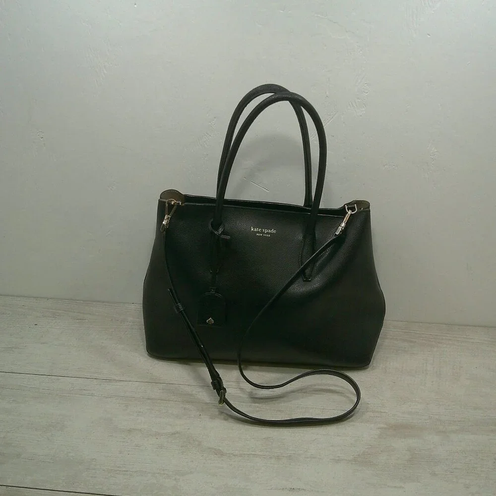 Kate Spade New York Eva Medium Top Zip Satchel Black Pebbled leather| Crossbody